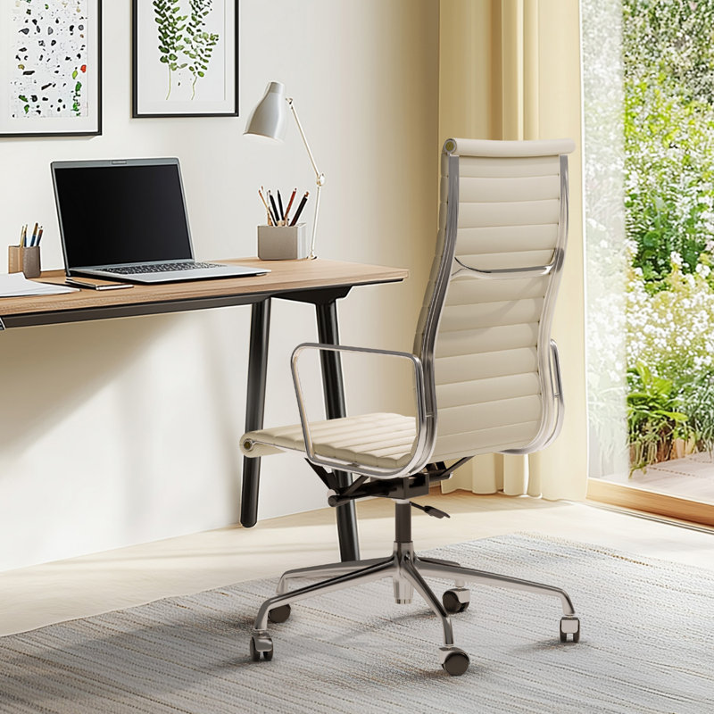 Genuine Leather Conference Chair, White