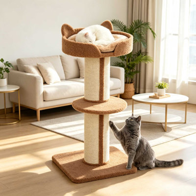 91?cm Two-Tier Cat Tower Activity Centre with Spacious Top Basket & Sisal Scratching Posts