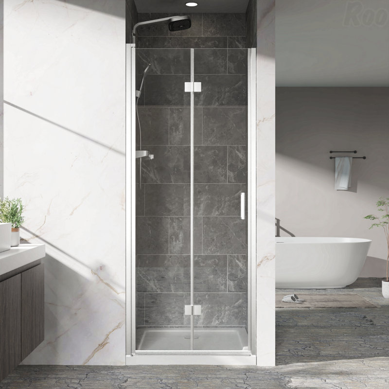 Shower Door  - 30"W X 72"H Frameless Design Bi-Fold Swing Opening Shower Door -1/4" (6Mm) Clear Tempered Glass, Chrome