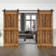 Porte de grange en bois massif lambrissé et métal-86645904-86645906