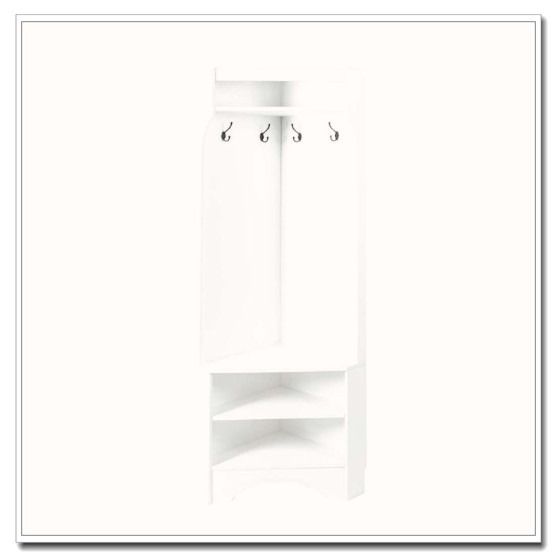 Minimalist Corner Hall Tree with Shoe Bench, White