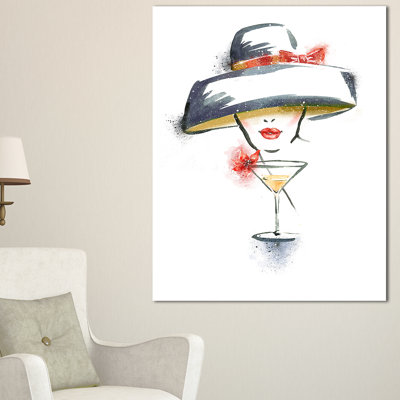 « femme avec chapeau et cocktail », reproduction de peinture à l’huile sur toile