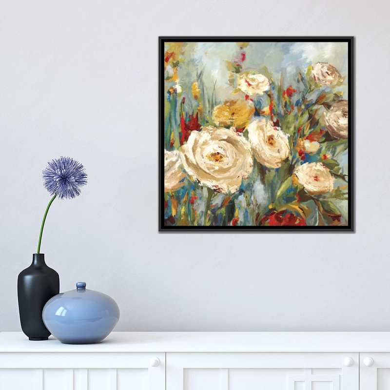 "Calico Fields" par Asia Jensen, reproduction sur toile, H 18 po x l 18 po x P 1,5 po, Toile avec cadre noir, Pas de tapis