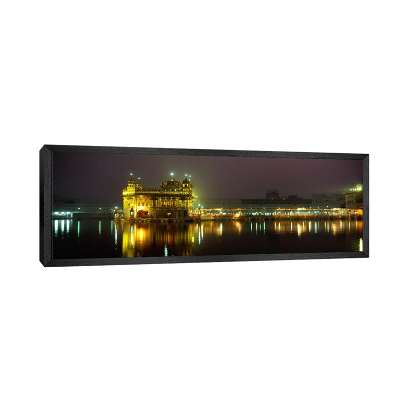Temple Lit Up At Night, Golden Temple, Amritsar, Punjab, India by Panoramic Images - Floater Frame Panoramic Gallery-Wrapped Canvas Giclée on Canvas