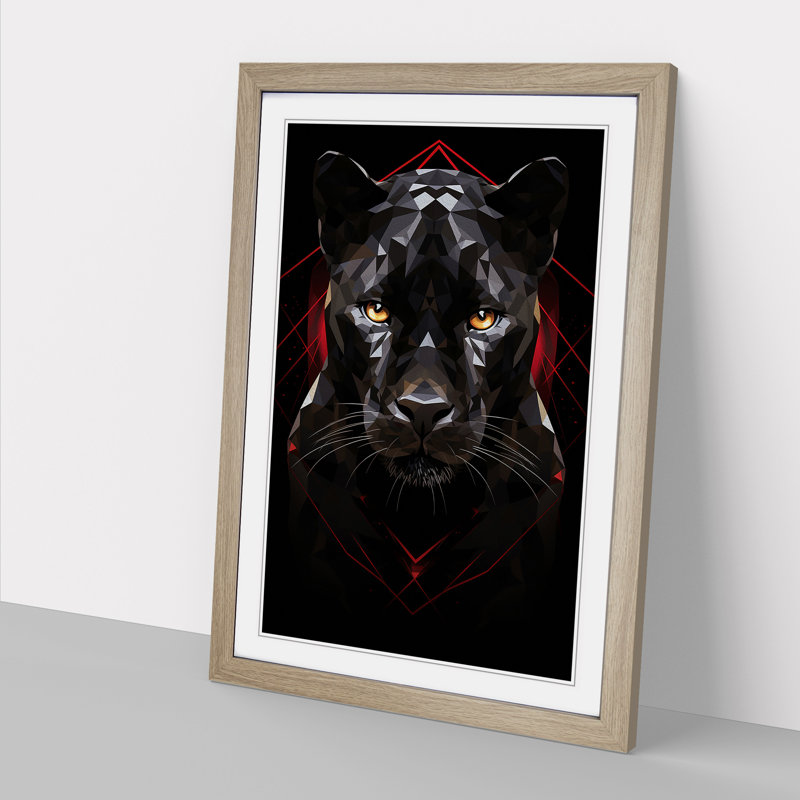 Panther Geometric No.2 - Single Picture Frame Print on Wood, Oak, 34cm H x 25cm W x 2cm D