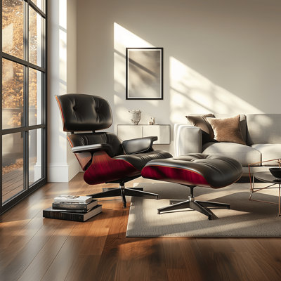 Top Grain Leather Swivel Lounge Chair And Ottoman With Armrest by George Oliver