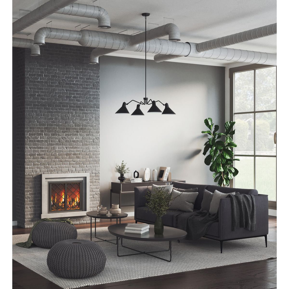 4 - Light Dimmable Chandelier, Matte Black, Black