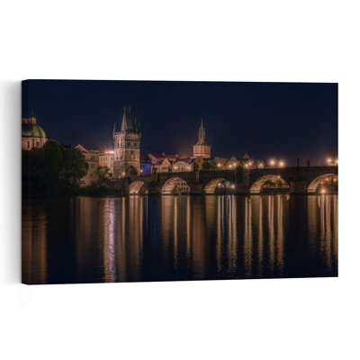 Charles Bridge Night Reflections Romantic Tranquil Abstract Architecture City Wall Art Print by Paco Jimenez - Print