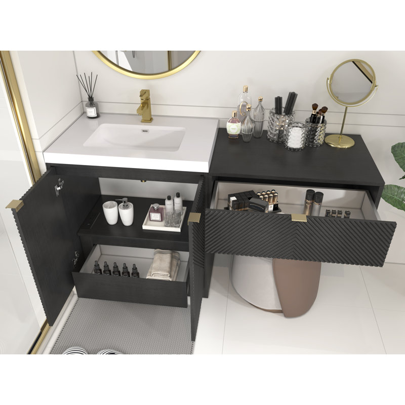 Monterey 30" Freestanding Bathroom Vanity With Acrylic Sink & 30" Black Drawer, Black, 60", Glossy White
