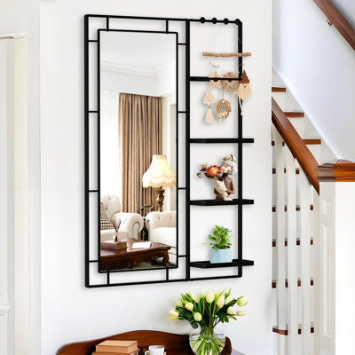 30X44 Vanity Mirror With Multi-Functional Shelf - Black Frame, Bedroom, Living Room Glass, Rust-, Strong Bathroom Functional For Bathroom, Bedroom , Long-Lasting