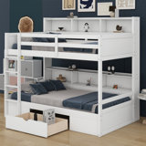 Bunk Bed With Built-In Shelves Beside Both Upper And Down Bed And Storage Drawer