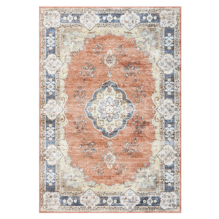 Boho Luxurious Vintage Floral Printed Area Rug Living Room Washable Stain Resistant Durable Carpet Bedroom Erasable Non-Shedding Soft Floor Mat Bedside Rug Farmhouse Decor