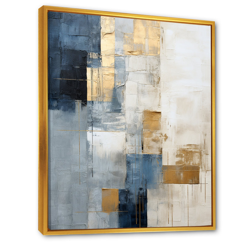 Beige et or, paysage d'hiver simple - reproductions d'art murales abstraites, Cadre flottant doré
