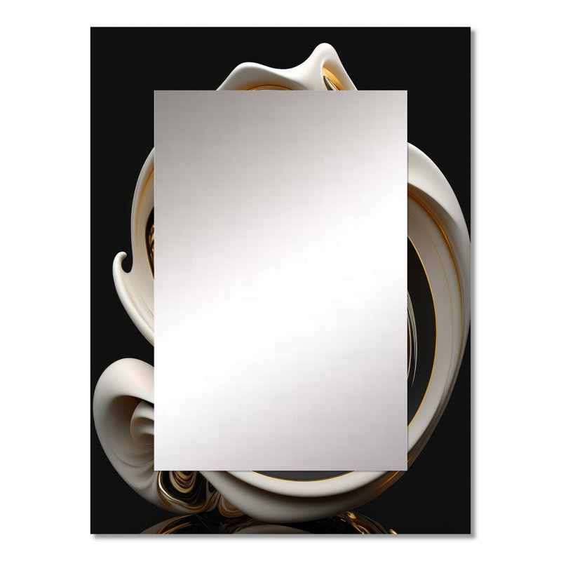 Liquid White Stained Glass V - Modern Rectangular Wall Mirror, 32" x 24"