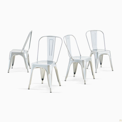 Set Of 4 High Gloss Metal Dining Chairs 18 Inch Seat Height Stackable Indoor Outdoor