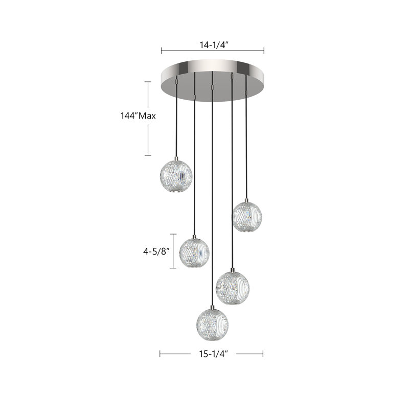 Marni 5 - Light LED Pendant, Natural Brass