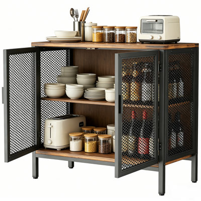 Meuble-bar à café YOHKOH, rangement pour boissons, chêne rustique, meuble de cuisine, 2 portes