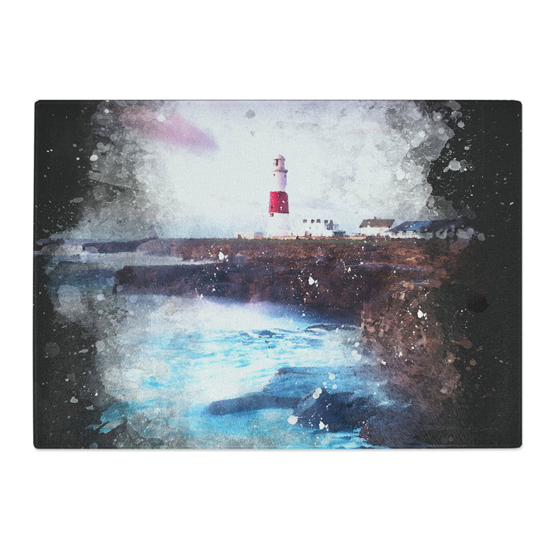 Tempered Glass Portland Bill Lighthouse in Dorset Abstract Chopping Board, 28.5 cm x 39 cm