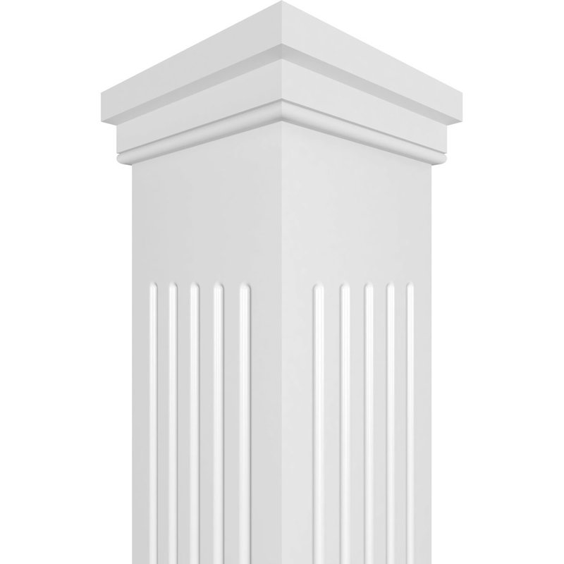 Colonne en PVC cannelée, carrée et couronnée Craftsman Classic, H 144 po x l 11,63 po, Prairie Capital & Base