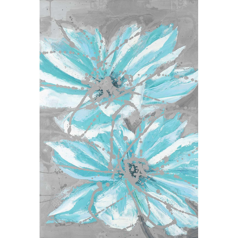 "Deux petites fleurs bleues abstraites" sur toile