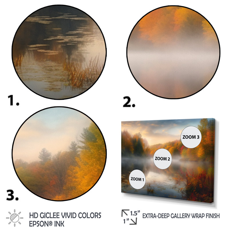 «Misty Lake I», reproduction d'art sur toile, H 34 po x l 44 po x P 1,5 po, Encadrement doré