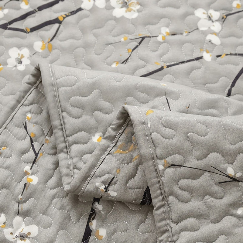  Ensemble de courtepointe en polyester percale, Courtepointe pour lit simple et deux taies décora, Gris