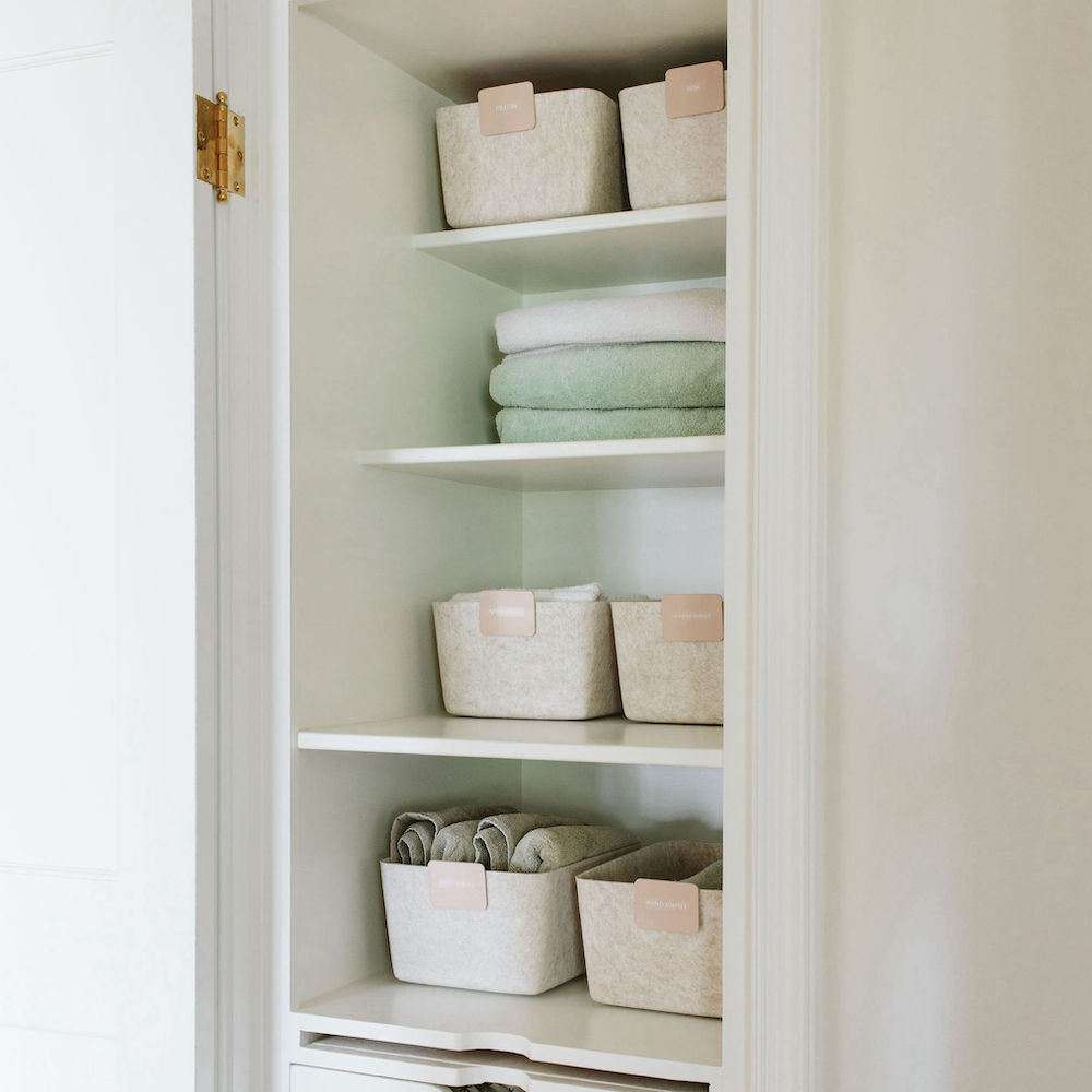 Sculpted Felt Storage Long Bin, Stone