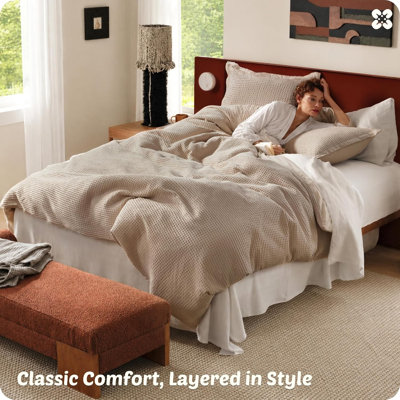 Housse de couette à carreaux gaufrée 100% coton