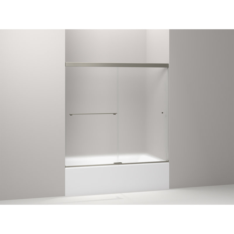 Revel 59.63'' x 55.5'' Double Sliding Semi-Frameless with CleanCoat Technology, Anodized Brushed Nickel, Frosted
