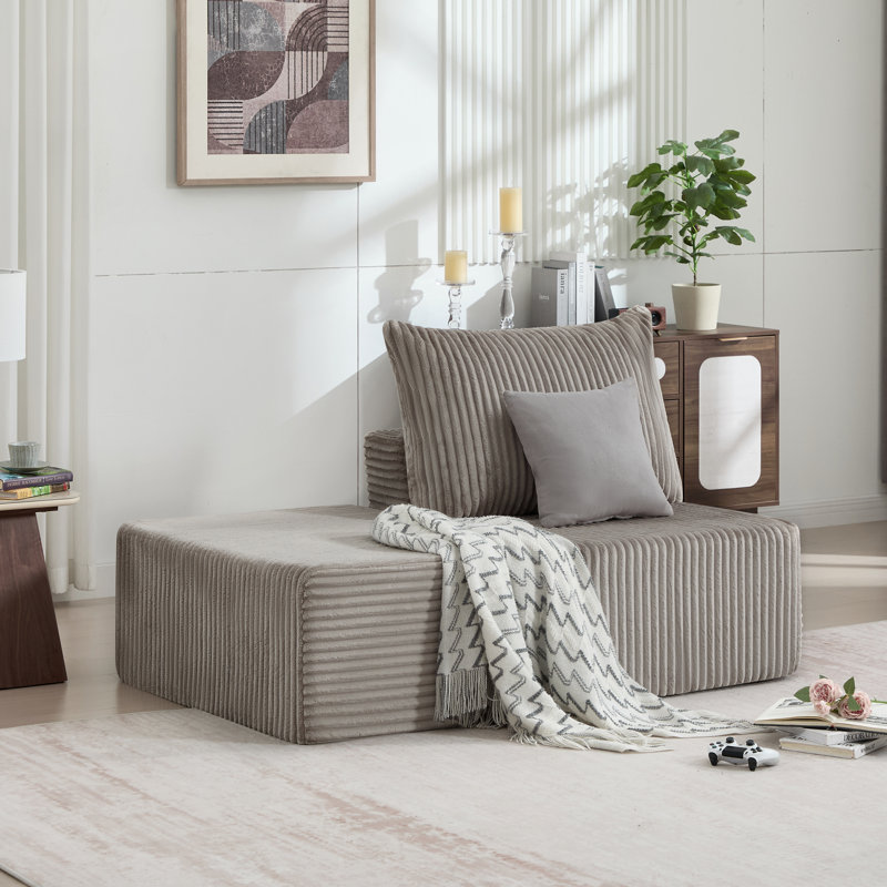 36.6" Chaise Chair Armless Single Ottoman Compression Frameless Lounger   , Light Gray Corduroy