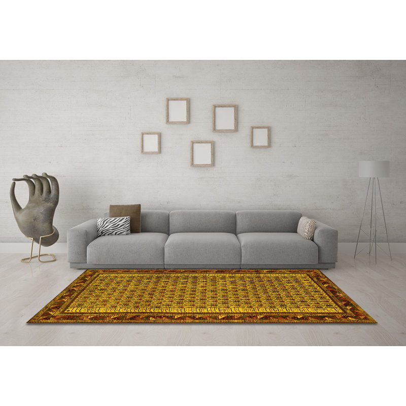 Tapis contemporains jaunes lavables à la machine 659, Carré de 6 pi