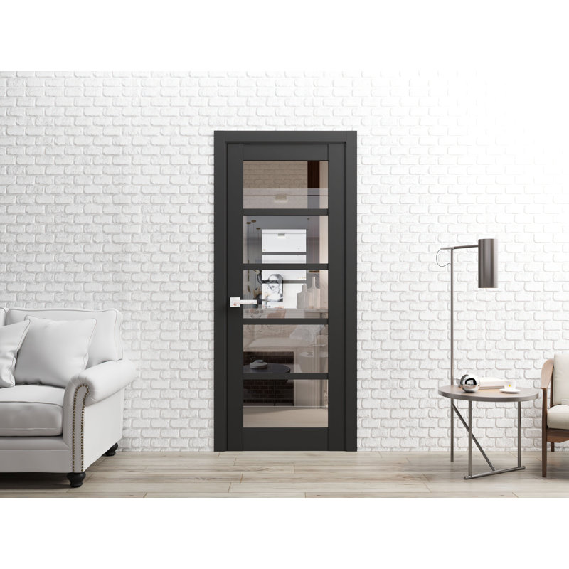 Porte française unie à l'intérieur | Quadro 4522 avec verre transparent | Poignée simple à panneau régulier | Portes de salle de bain robustes