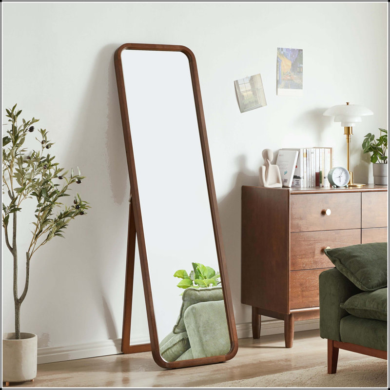 Full Length Mirror with Solid Beech Wood Frame and Walnut Finish