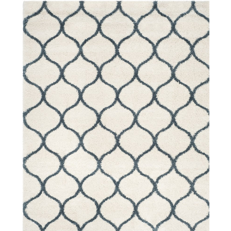 Tate Hudson Shag Performance Geometric Rug, Rectangle 9' x 12', Ivory/Slate Blue