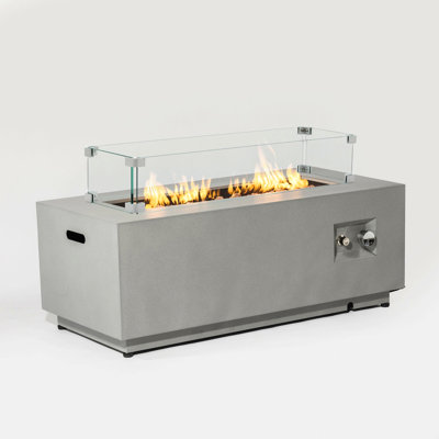 Table de foyer au propane, foyer rectangulaire en acier de 50000 BTU avec pare-vent en verre