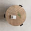 Table basse ronde avec plateau en placage de parquet et rangement caché, 33 po, bois naturel et noir mat