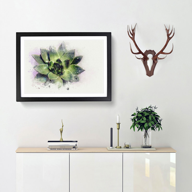 A Green Succulent Plant in Abstract - Picture Frame Graphic Art Print, 36cm H x 48cm W x 2cm D, Black Framed