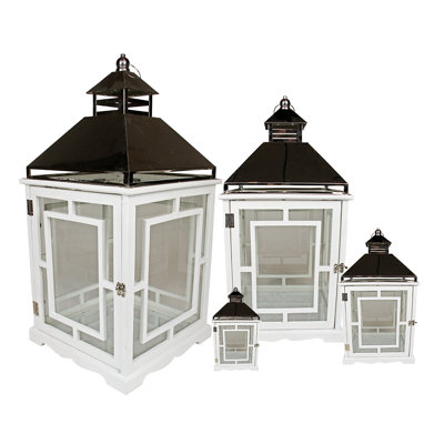 Cottage Style White Wooden Lanterns with Silver Handle