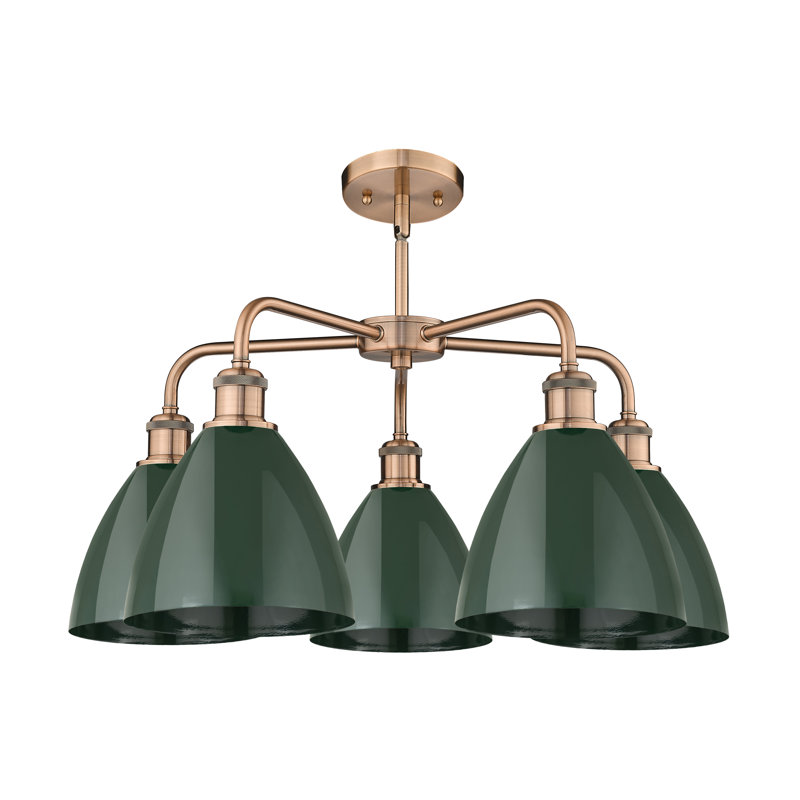 Lustre en dôme à 5 lumières Trickett, Cuivre antique, Vert