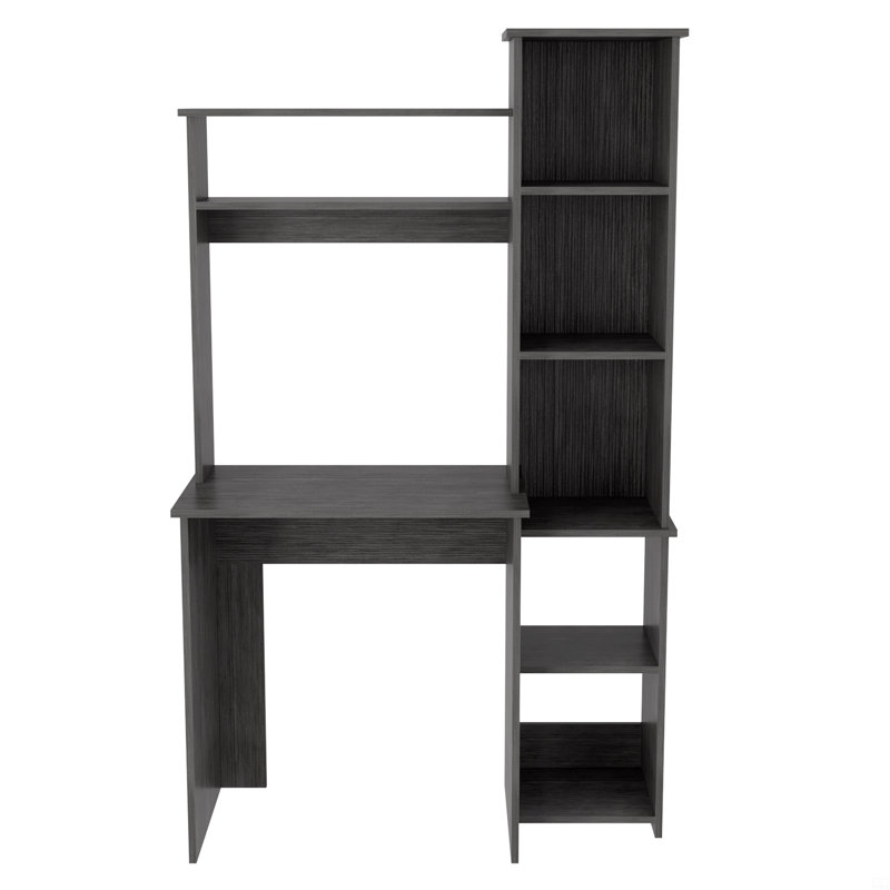 Bureau d'écriture, deux tablettes supérieures, cinq casiers, Gris foncé