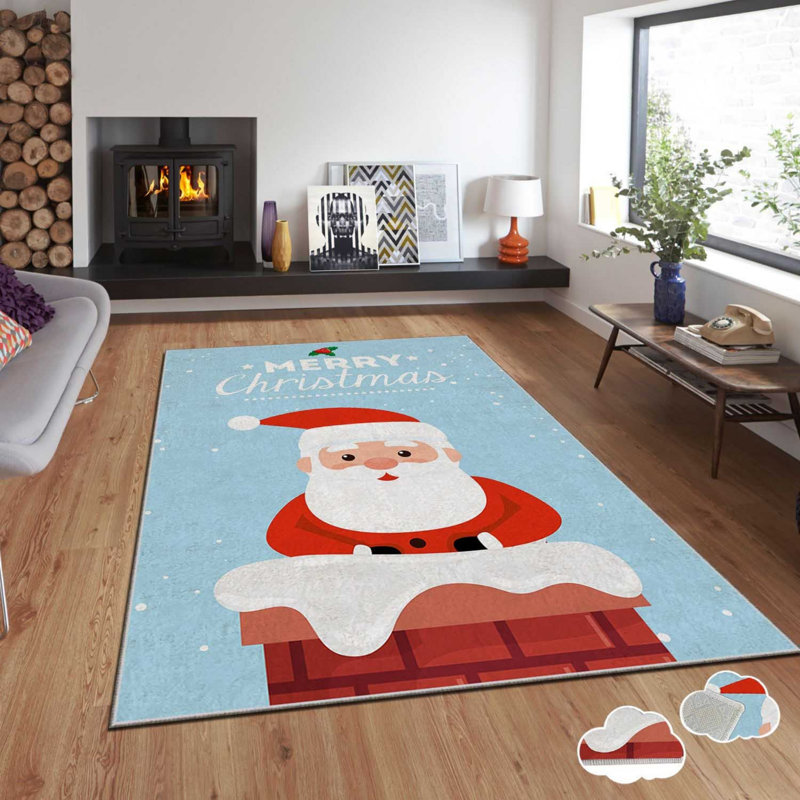 Tapis rectangulaire en polyester tissé à la machine bleu / blanc / rouge, Rectangle 2 pi 7 po x 4 pi 7 po