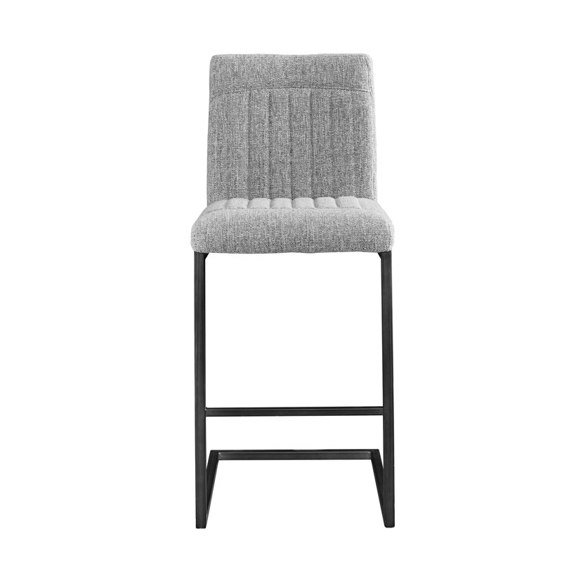 Tabouret de bar gris séduisant avec rainure verticale, structure en métal noir pour îlot de cuisine, 2 cadres carrés élégants