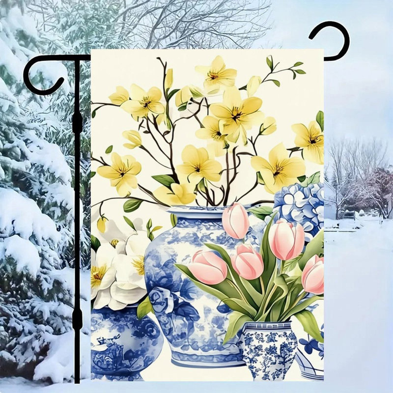 Drapeau décoratif vase double face en porcelaine bleue et blanche 12 "x 18"
