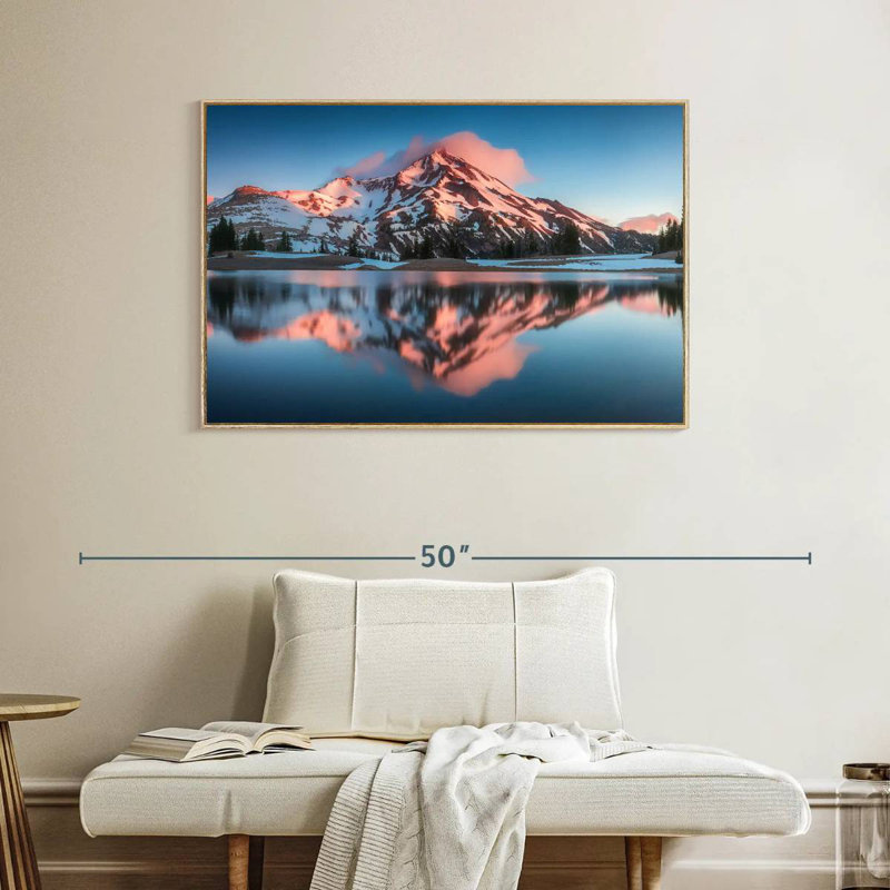 South Sister Mountains, Floating Frame Natural Wood, 40" X 27"