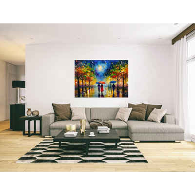 Walking In The Rain At Night Canvas Print Wall Art - Print