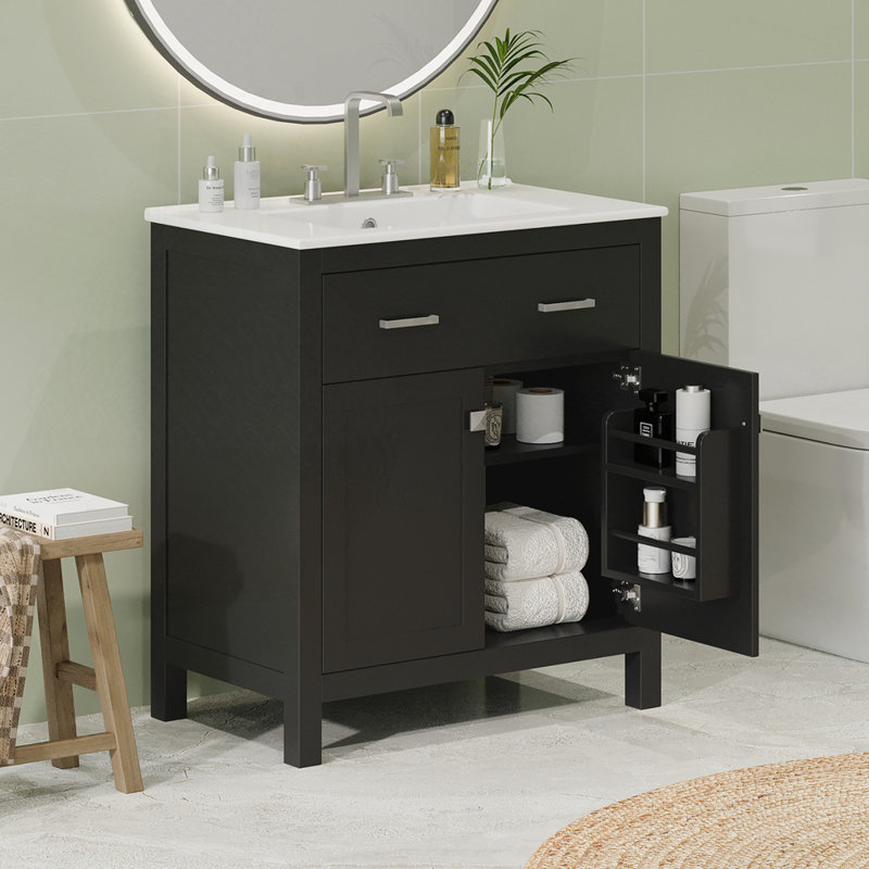 Meuble-lavabo 30 po avec lavabo en céramique, Noir