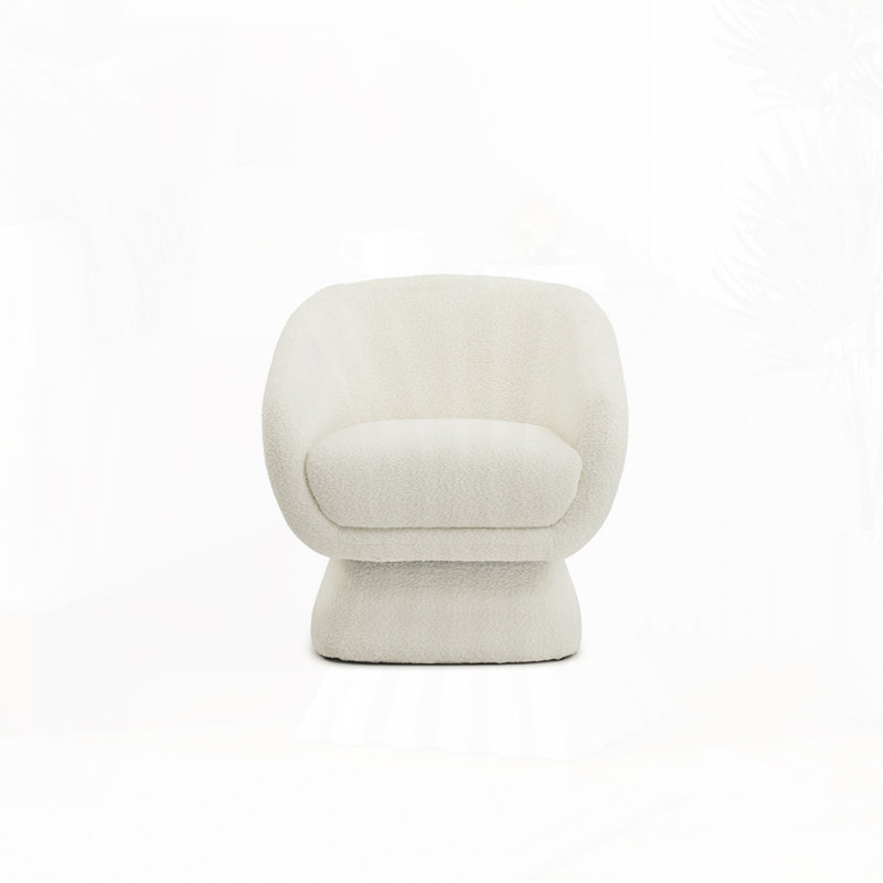 Boucle Swivel Chair, Solid Wood Frame