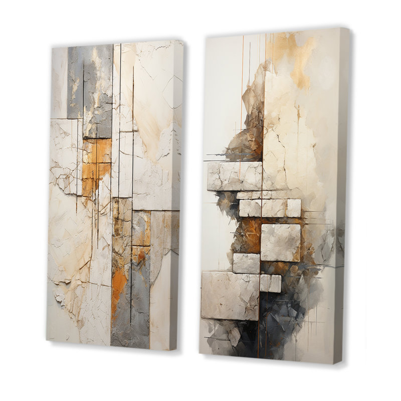 «Beige Spiritual Stone Minimalisme», ensemble de 2 reproductions d'art sur pierre, Toile tendue, H 28 po x l 25 po