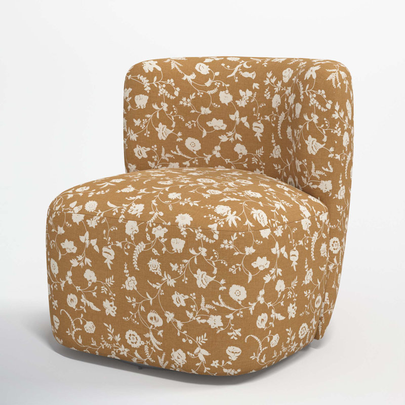 Fauteuil de chambre pivotant rembourré Mariza, Floral Robina ocre