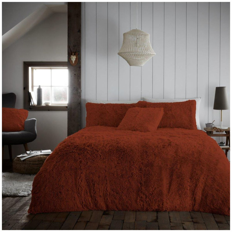 Polyester Solid Colour Duvet Cover with Pillowcases, Orange, Single - 1 Standard Pillowcase